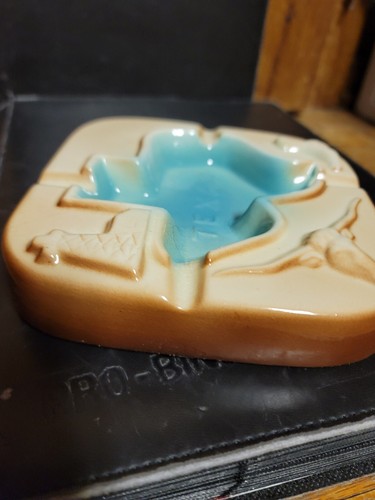 Texas Ashtray Ceramic VTG Novelty Smoking Brown 4 Slot Western - Picture 5 of 8