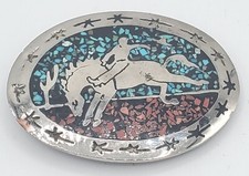 Bronco Rider Belt Buckle Silvertone Vintage With Turquoise  Jasper Inlay 1980