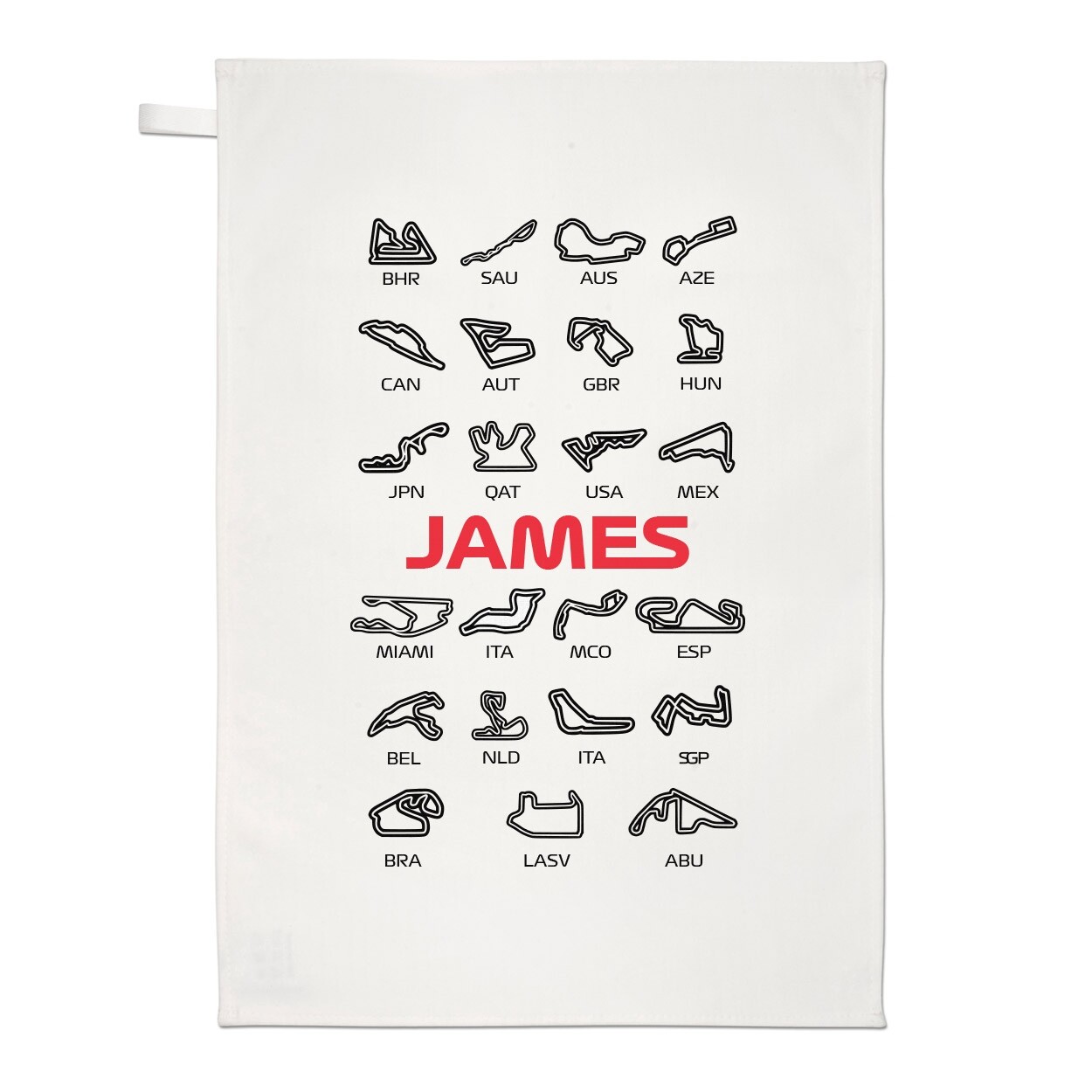 Personalised Motorsport Racing Circuits Tracks Tea Towel F1 Formula 1 Inspired
