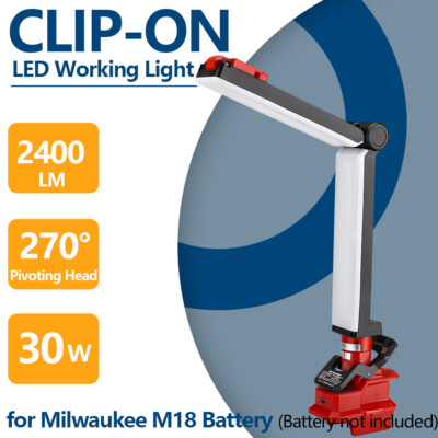 Clip-on Cordless Handheld LED Work Light Flashlight for Milwaukee 18V Battery