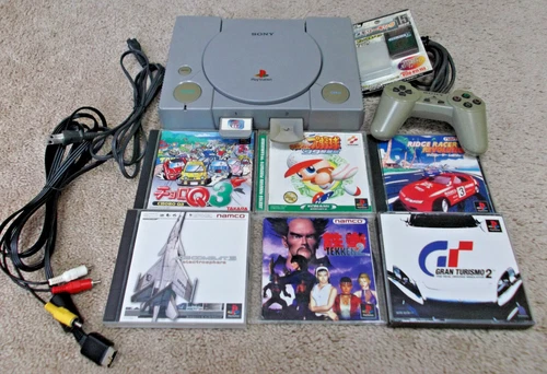 Sony PlayStation 1 PS1 Console Bundle Japanese Import w/ 8 Games