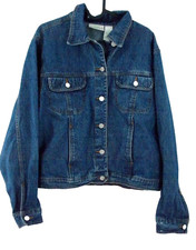 BILL BLASS Adult Jean Jacket Large Blue Denim Pockets Button Down Jacket VTG 90s