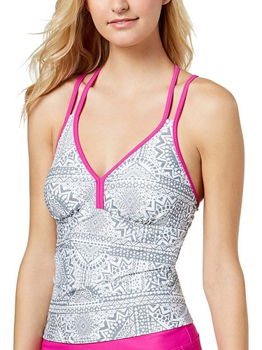 Go Gossip Damen Tankini mit geometrischem Muster V-Ausschnitt Schwimmoberteil XL Nylon grau - Bild 1 von 3