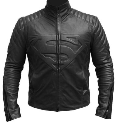 Superman Man of Steel Smallville schwarz Echtleder Halloween Kostüm Jacke
