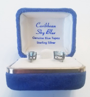 Vintage Sterling Original Karibischer Himmel blau Tränentropfen Topas Stücke Ohrringe in Box  