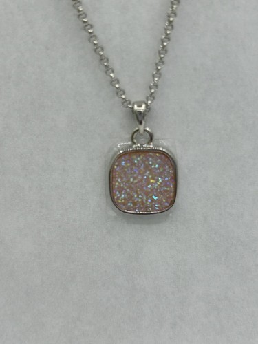 South Hill Designs Silver-Tone Necklace with Pink Druzy/Glitter Square Pendant - Picture 4 of 9