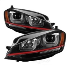 Spyder 5080592 Drl Led Projector Headlights Red Stripe Black New