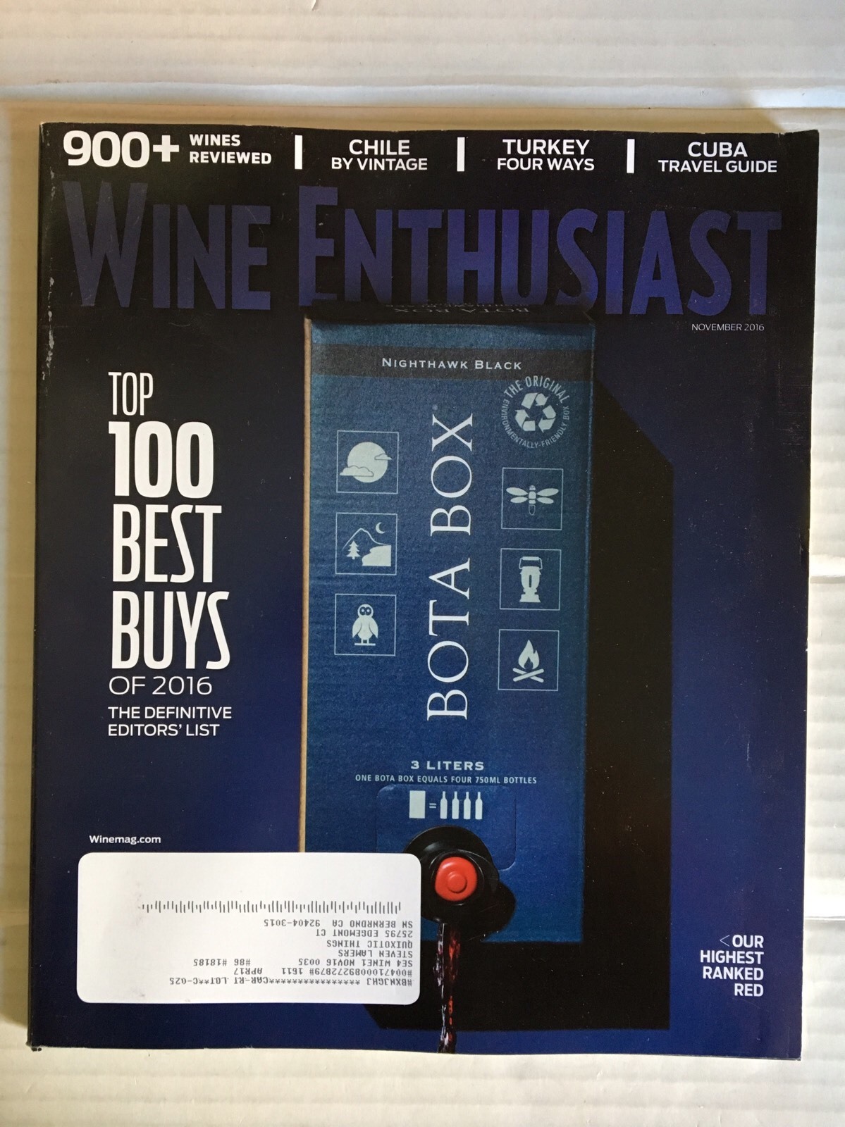WINE ENTHUSIAST Magazine "TOP 100 BEST BUYS OF 2016" November 2016 eBay