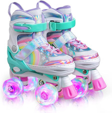 SULIFEEL Rainbow Unicorn 4 Size Adjustable Roller Skates for Girls Boys for Kids