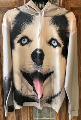 #ad Women#x27;s Pull over Hooded Siberian Husky Dog Sweatshirt Size Large Gray Lifelike $11.89