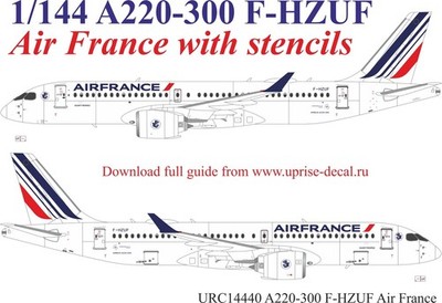 1:144 Decal Airbus A220-300 F-HZUF Air France + Schablonen - UpRise URC14440