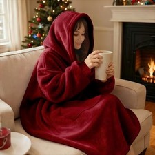 Oversized Wearable Blanket Hoodie - Super Warm Flannel for Adult, Burgundy. New.