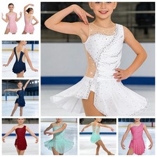 Girls Skirted Sports Dancewear Training Ballroom Fitness Dress Show Sparkly