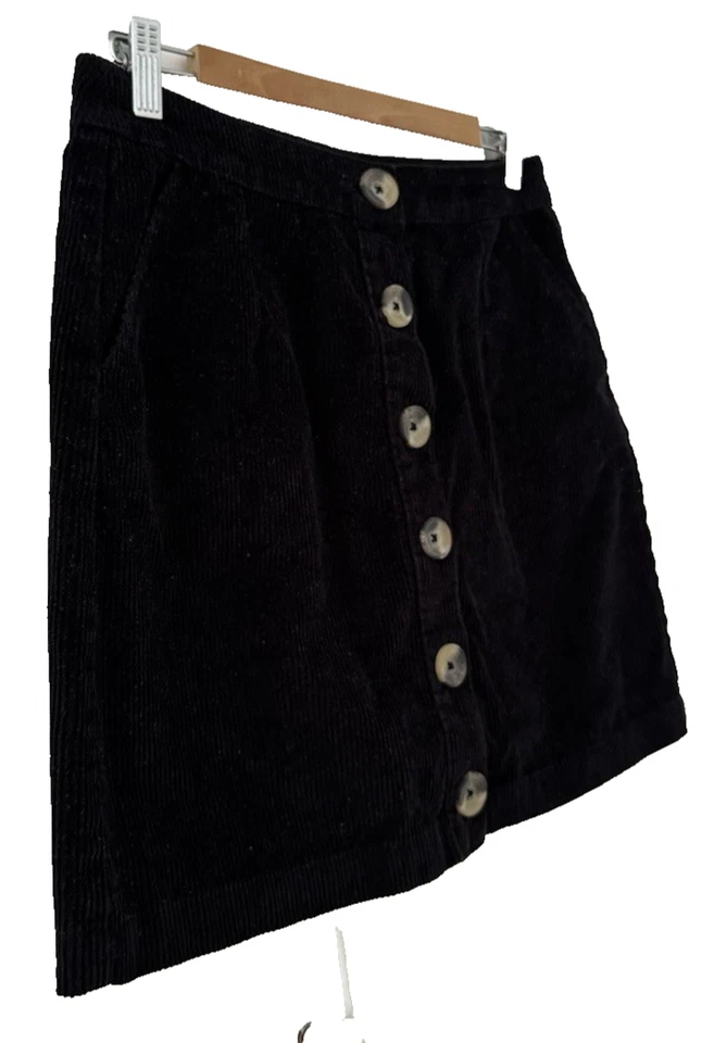 PAPAYA. BOTÓN PANA ALGODÓN NEGRO A TRAVÉS DE UNA LÍNEA FALDA/BOLSILLOS. TALLA 12 Foto 2 de 4