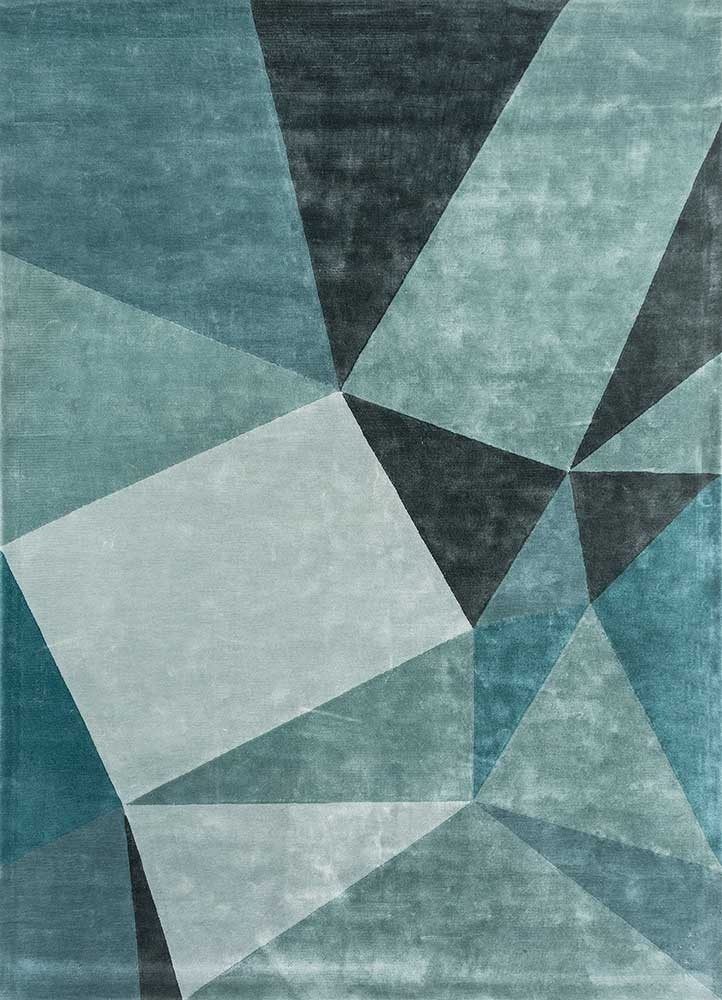 Hand Tufted Viscose Rug Handmade Color Light Turquoise/Sterling Blue Design Rug