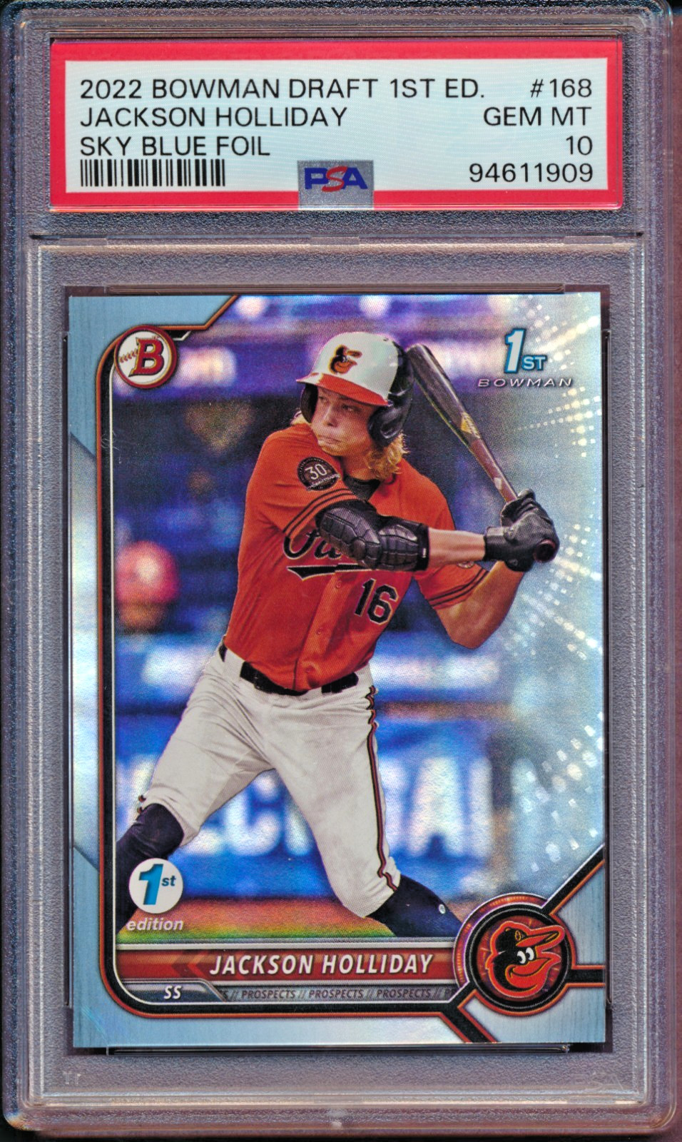 2022 Bowman Draft Chrome Sky Blue Refractor Jackson Holliday PSA 10 #BDC-168