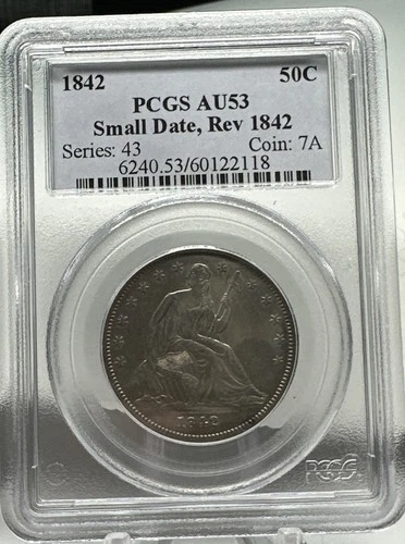 1842-P SEATED LIBERTY HALF DOLLAR 50C  SMALL DATE REV 1842 PCGS AU53 Old Holder