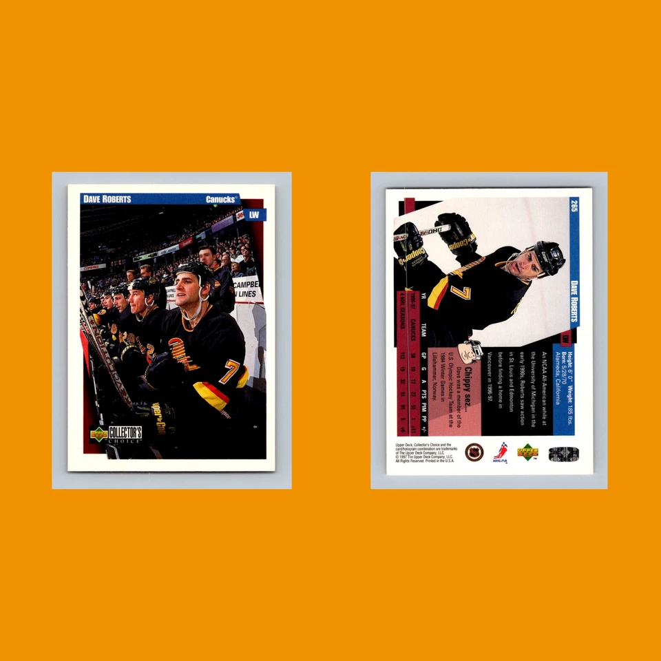 Dave Roberts #265 1997-98 Collectors Choice Vancouver Canucks Hockey Card NHL - Image 3 of 3