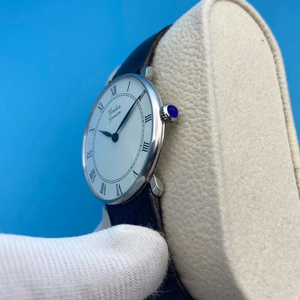 Reloj Emka Geneve Vintage Años 80 Para Hombre Cuerda Manual Cifra Romana Suiza Esfera Blanca Foto 3 de 4