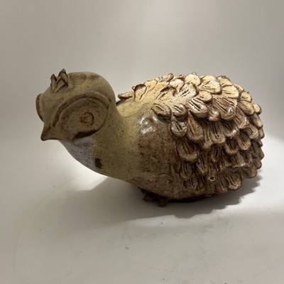 Vintage Clay Bird Quail Pottery Figurine Handmade Folk Art Primitive