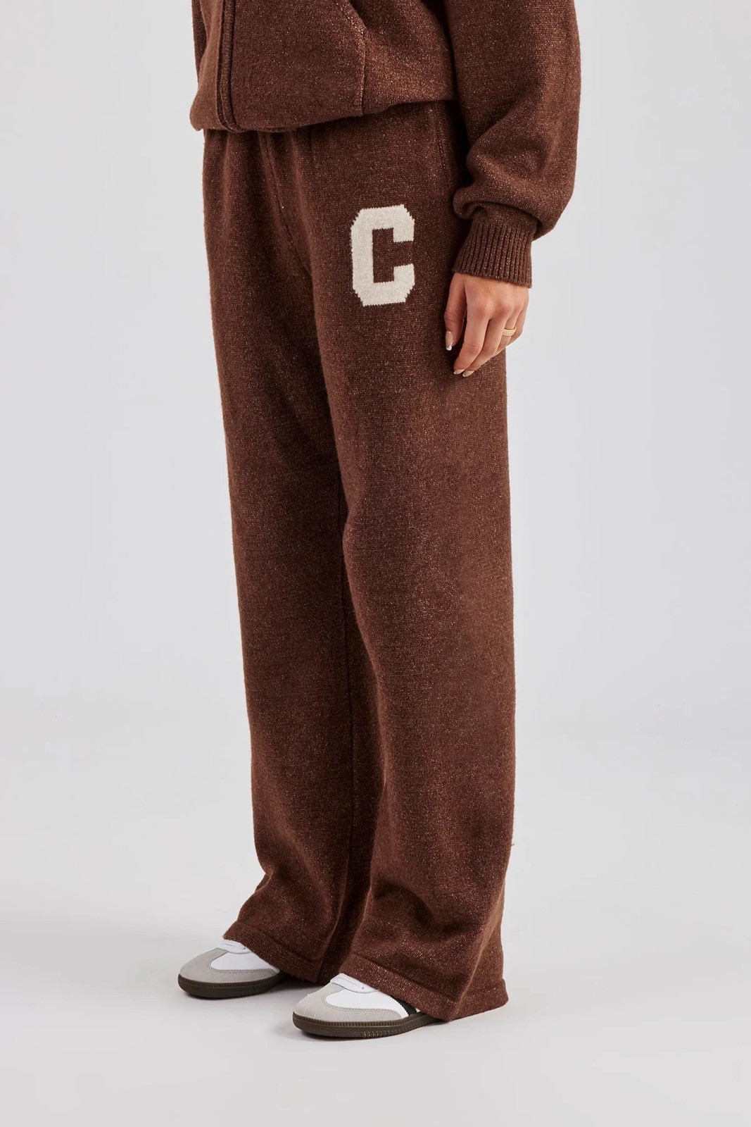 Cernucci WIDE LEG KNITTED JOGGER - CHOCOLATE Embroidered Small