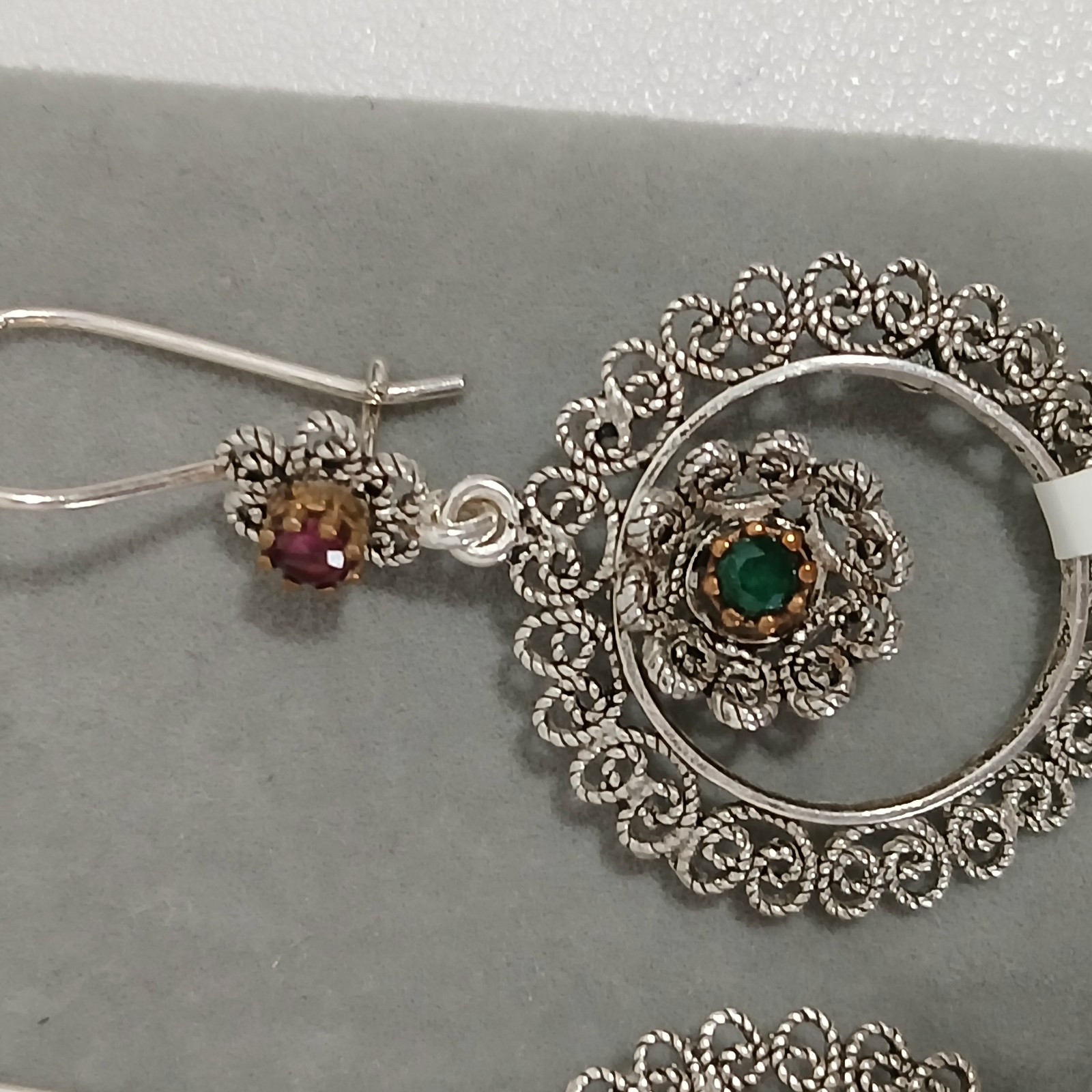 Sterling Silver Filigree Ruby Emerald Gemstone Da… - image 18