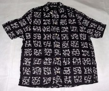 ALLSAINTS Relaxed Fit Black Leopard Cube Short Sleeve Button Front Size Medium