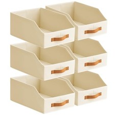 Fabric Storage Bins for Organizing - Large Trapezoid Collapsible 6 Pack Beige