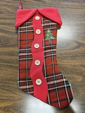 Plaid Christmas Stocking Hobby Lobby Embellished Patchwork Tree W/ Buttons 