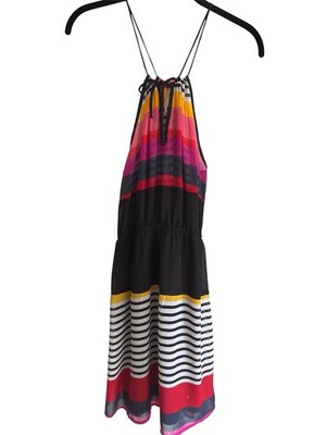 Peppermint USA Sheer Halter Midi Dress Cover Up Striped Resort Beach Size S