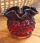 Vtg Euc Fenton Amberina Ruffled Hobnail Glass Rose Vase