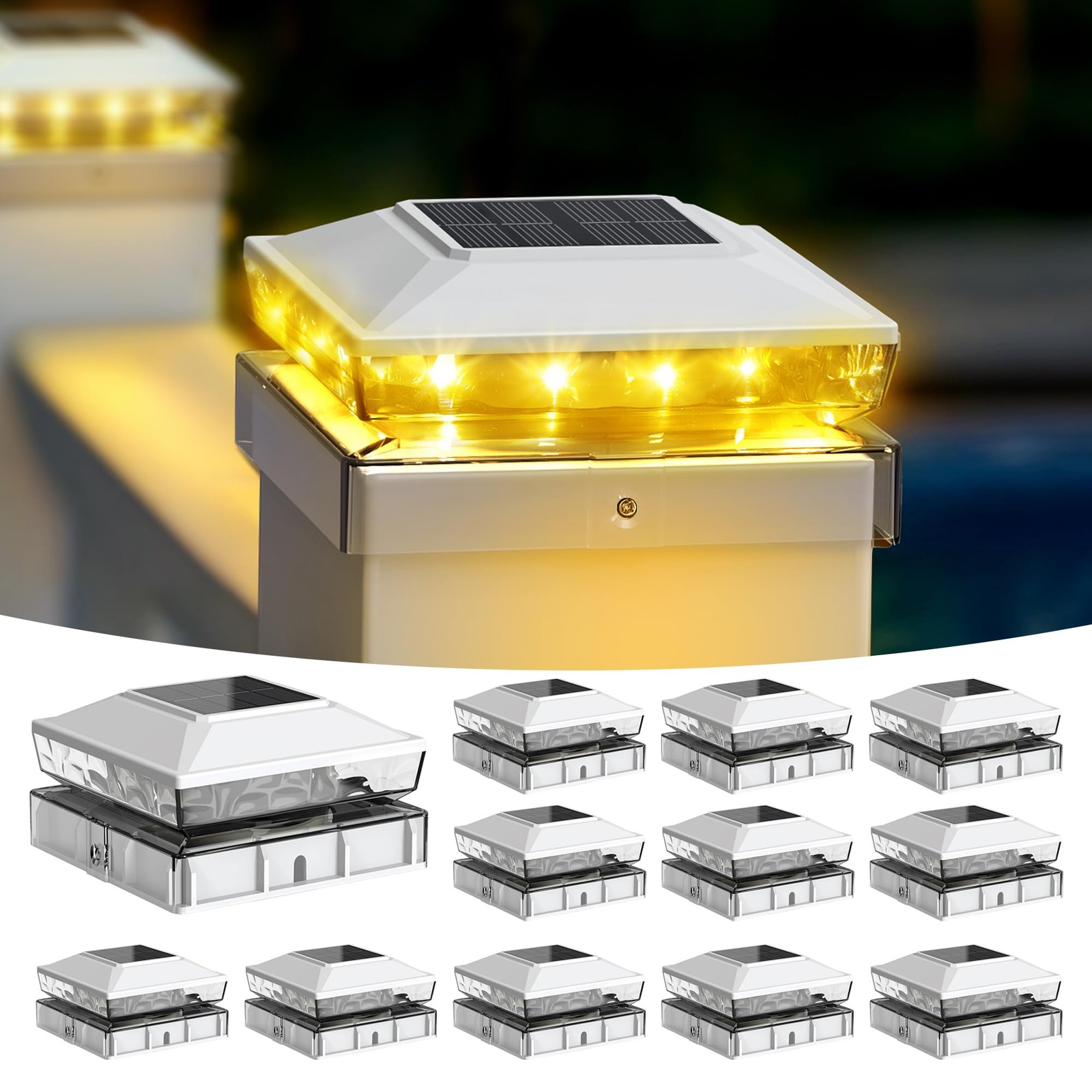 Upgraded Solar Post Cap Lights 12-Pack for Outdoor Deck Fence Lighting