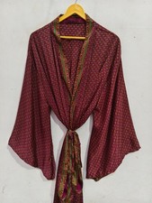 Ankle Length Silk Kimono Robe Summer Wear Soft Bathrobe Free Size Gown L-316