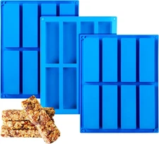 3Pcs Granola Bar Mold Silicone Mold, 8-Cavity Rectangle Molds for Energy Bar, Si