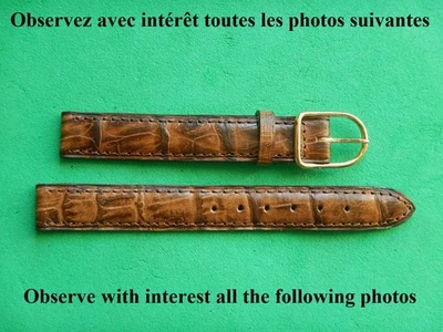 12 mm BRACELET VEAU VÉRITABLE FACON ALLIGATOR MARRON CLAIR COUSU FAIT MAIN - Photo 1/4