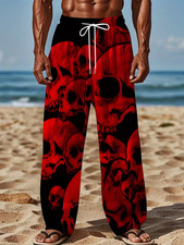 Skull Design in Red  Black Pajama Pants   3D All Over Print