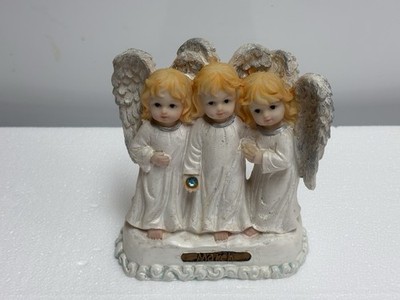 March Birthday Trio Of Blonde Little Girl Angels-Ceramic & Mixed Materials 6 x5 