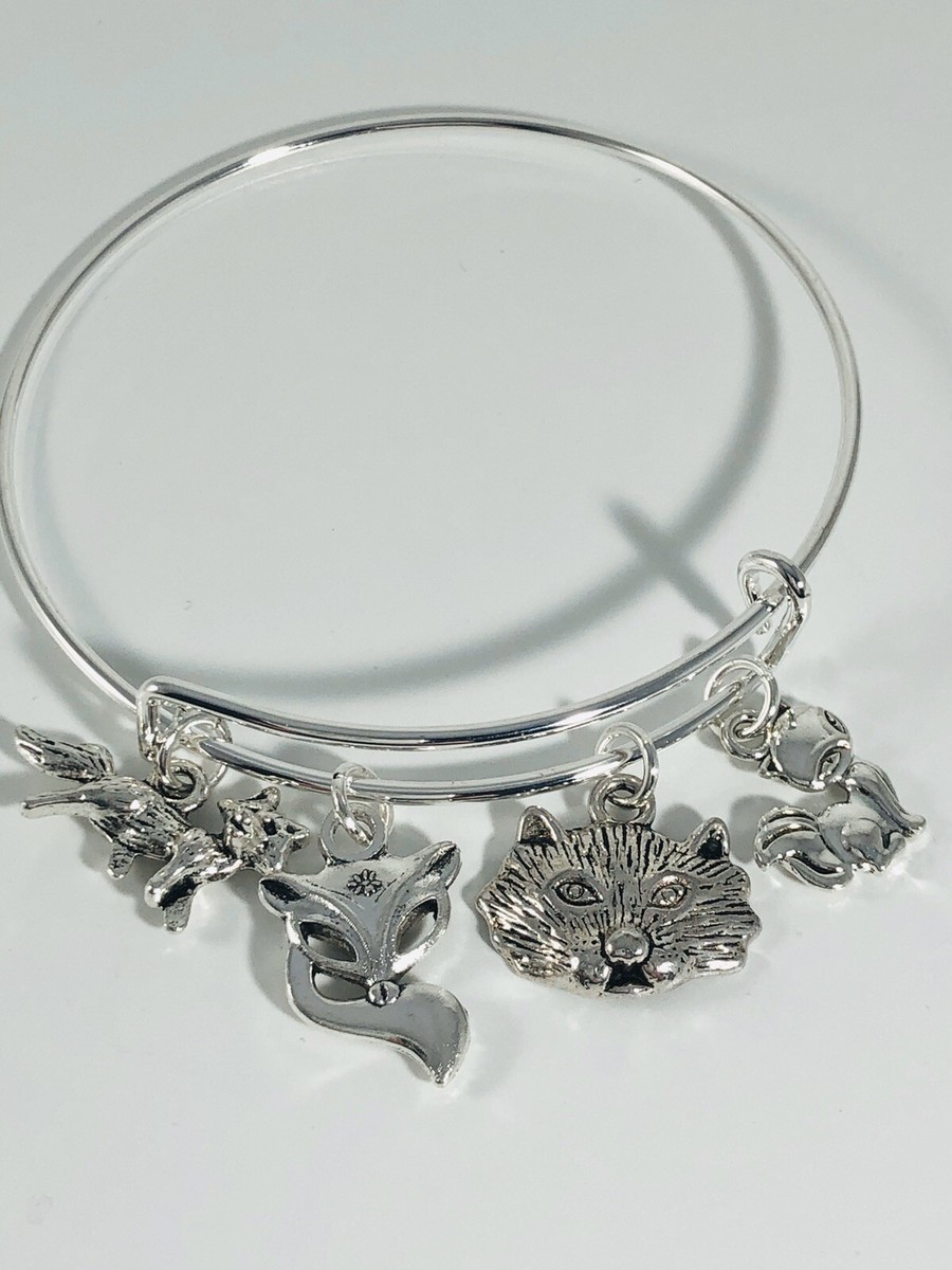 Fox Animal Lovers Silver charms Expandable Bangle Bracelet | eBay
