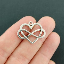 BULK 30 Infinity Heart Charms Antique Silver Tone 2 Sided - SC2569
