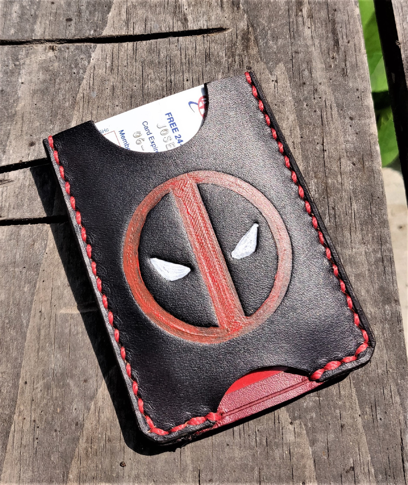 Handmade MINUS Minimalist Leather Wallet Black Red Deadpool