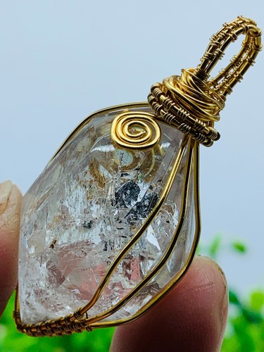 Natural Herkimer Diamond Enhydro Tip Crystal Cluster Gem&moving water drop 18G - Picture 14 of 15