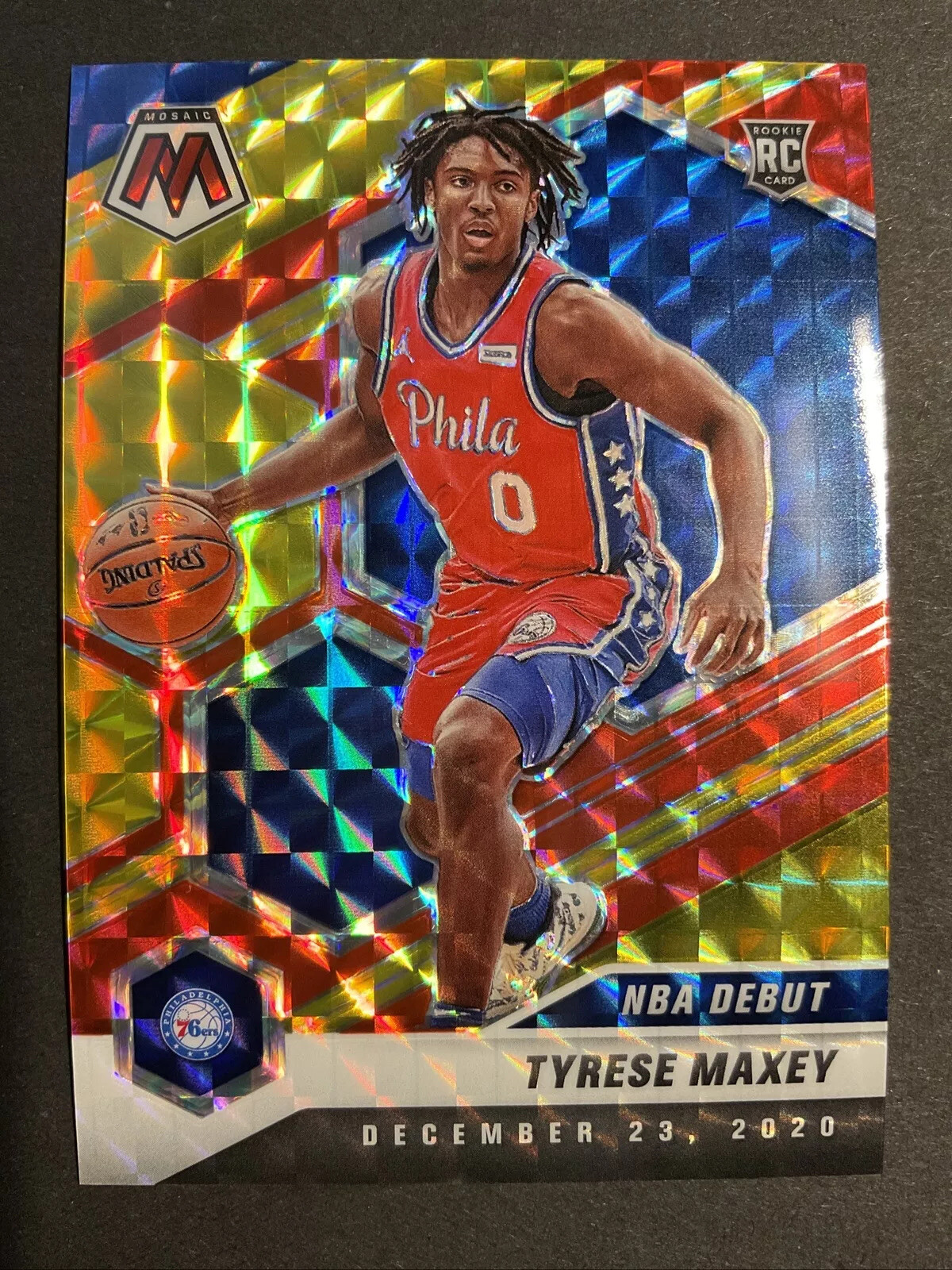 2020-21 Panini Mosaic Tyrese Maxey NBA Debut Fusion Red & Yellow /88 RC #263