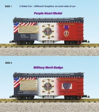 USA Trains G Scale R16057 - PURPLE HEART BADGE OF MERRIT PATROTIC REEFER CAR