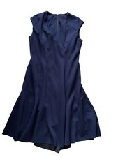 Elie Tahari Dress Navy Dark Blue Hi Low V-Neck Swing 14 Sleeveless