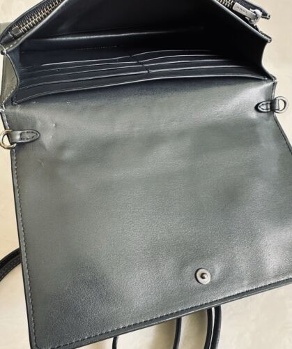 COACH TEA ROSE & TOOLING FOLD OVER BLACK CLUTCH/CROSSBODY MIXED LEATHERS 12057 - Picture 21 of 24