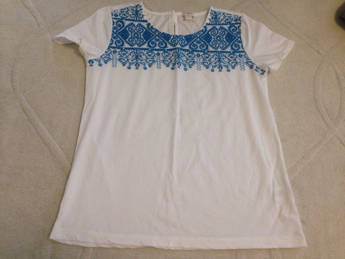 Chemise Brodée Femme J.Crew Blanc Et Bleu - Taille XS (0) - Modèle 2016 - Occasion Très Bon état
