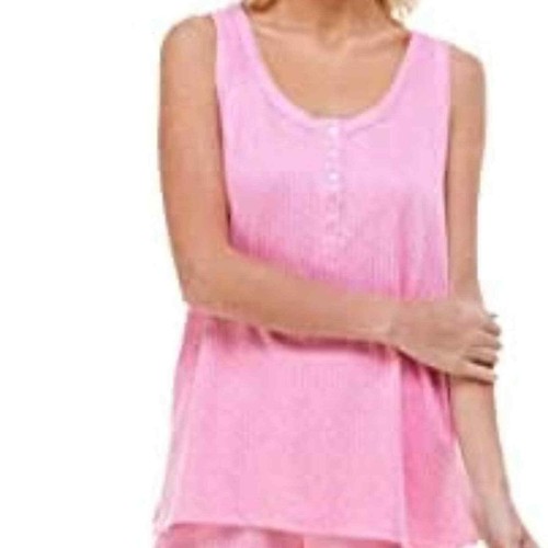 Roudelain Womens Henley Scoop Neck Loungewear Ribbed Pajama Tank Top Pink M NWT - 第 1/5 張圖片