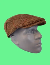 Hartside HS14 Scottish Highland Harris Tweed® Flat Cap- OLIVE/GOLD -PICK SIZE