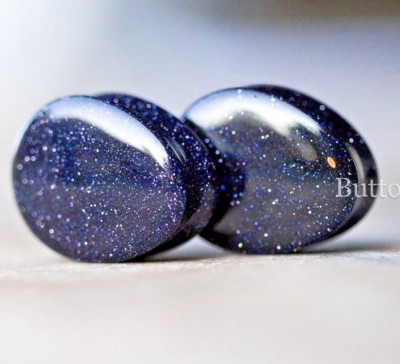 Pair of Teardrop Blue Goldstone Plugs / Gauges 10 sizes 6mm 11mm 25mm