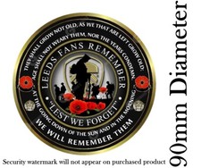 Leeds fans Lest we forget Remembrance day static cling car window/glass sticker